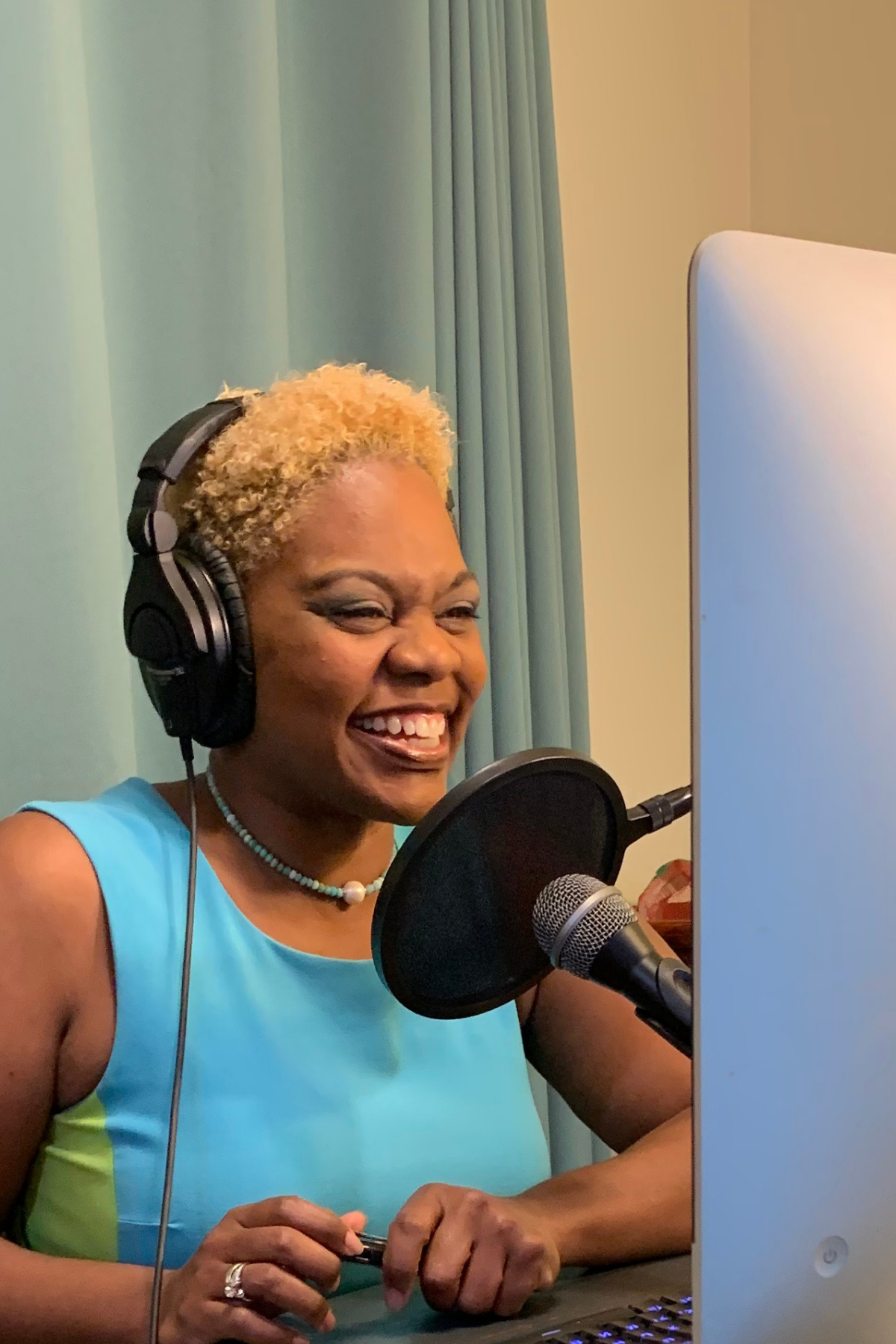 Dr. LaKeischa recording Hormone Hottie Hotline podcast